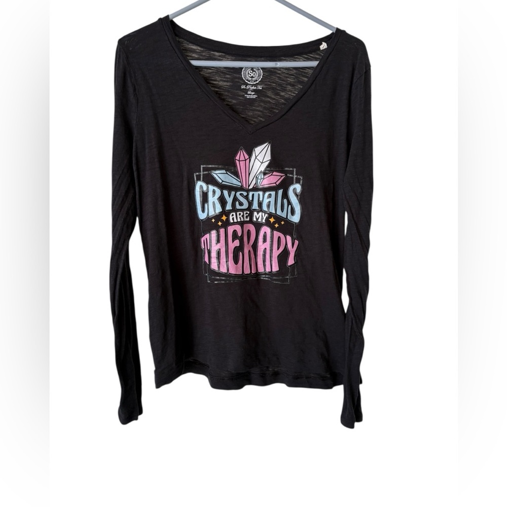 SO Black Long Sleeve Top with Crystal Graphic